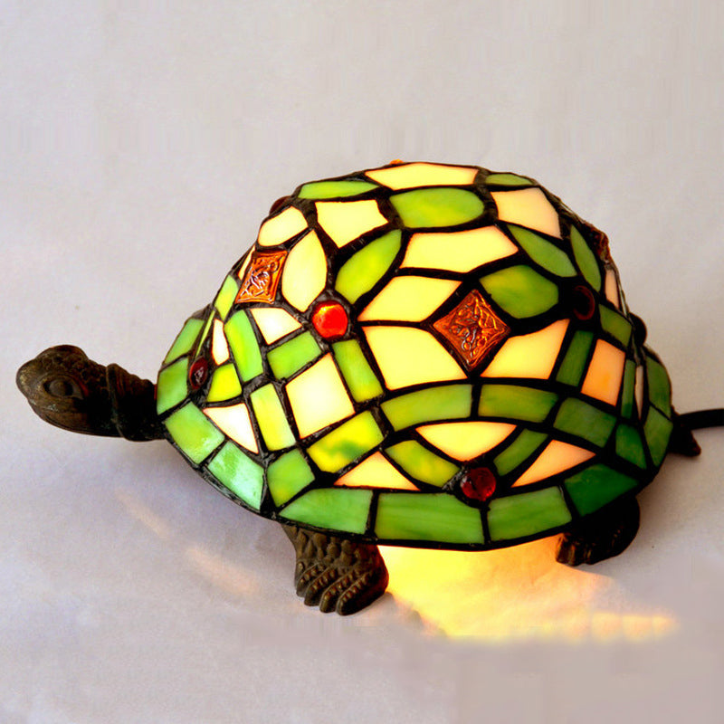 Turtle Night Lighting Mediterranean Stained Art Glass 1 Head Green Table Lamp for Bedroom Clearhalo 'Lamps' 'Table Lamps' Lighting' 2029675
