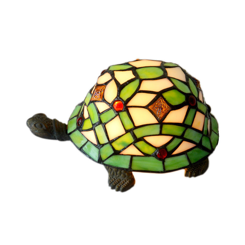 Turtle Night Lighting Mediterranean Stained Art Glass 1 Head Green Table Lamp for Bedroom Clearhalo 'Lamps' 'Table Lamps' Lighting' 2029676