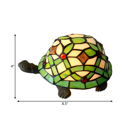 Turtle Night Lighting Mediterranean Stained Art Glass 1 Head Green Table Lamp for Bedroom Clearhalo 'Lamps' 'Table Lamps' Lighting' 2029678