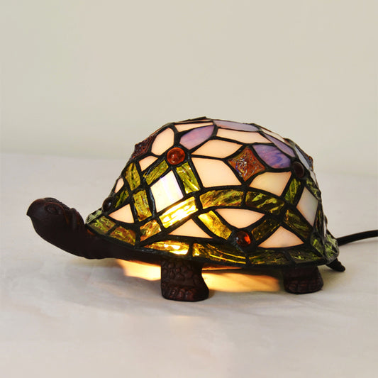 Baroque Turtle Shaped Night Lamp 1-Light Handcrafted Stained Glass Table Lighting in White White Clearhalo 'Lamps' 'Table Lamps' Lighting' 2029679