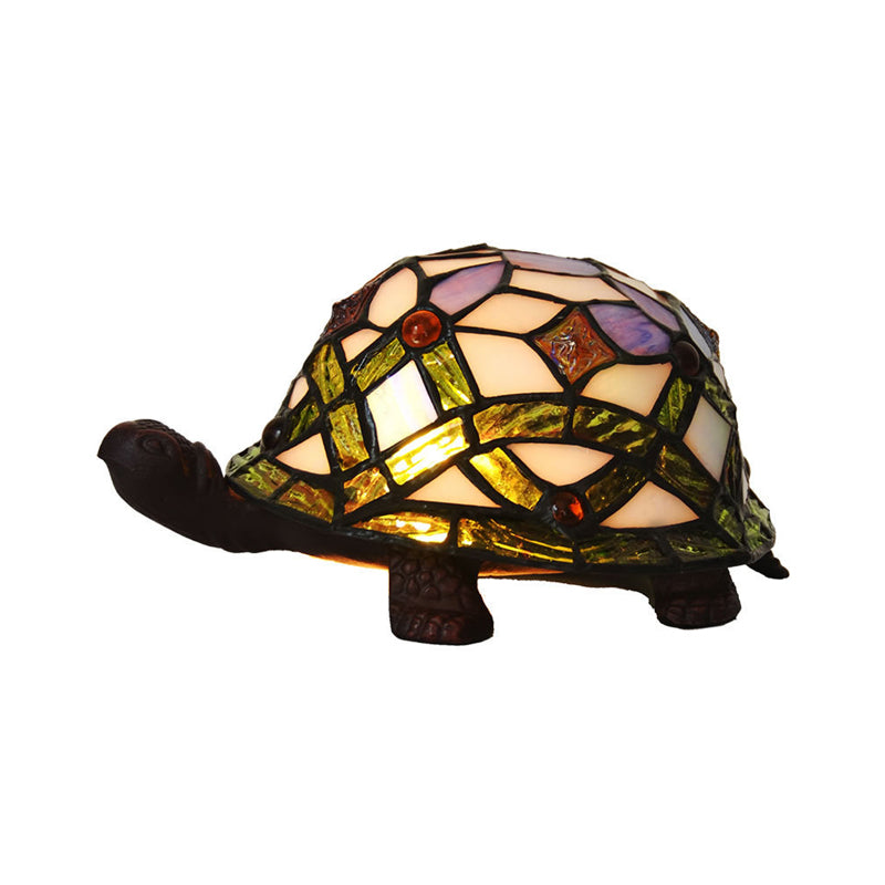 Baroque Turtle Shaped Night Lamp 1-Light Handcrafted Stained Glass Table Lighting in White Clearhalo 'Lamps' 'Table Lamps' Lighting' 2029680