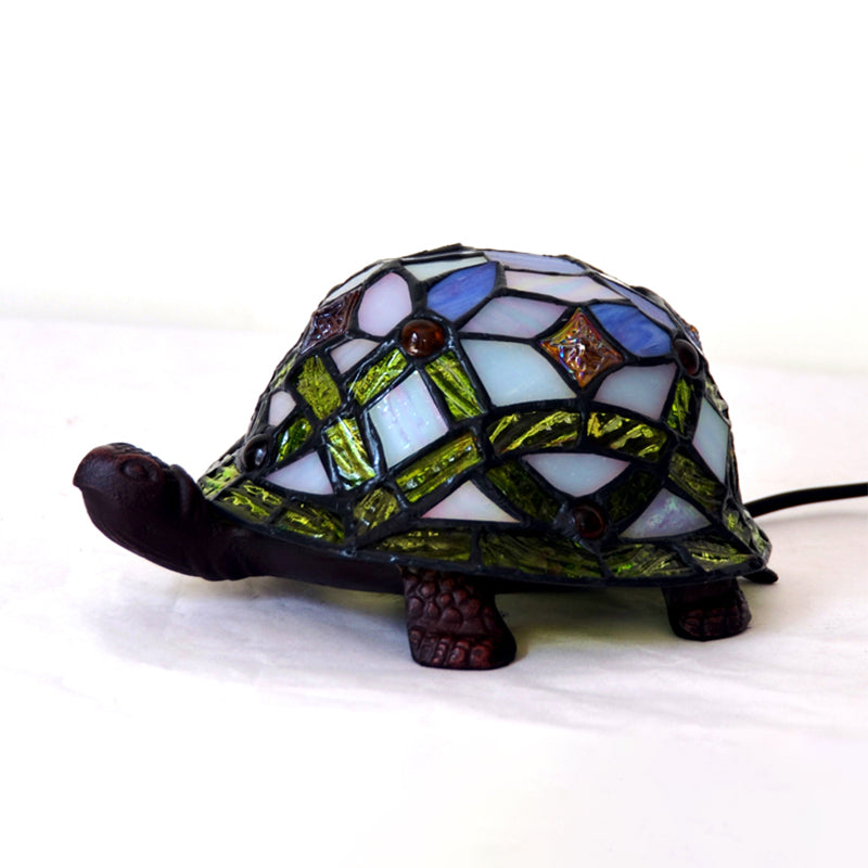 Baroque Turtle Shaped Night Lamp 1-Light Handcrafted Stained Glass Table Lighting in White Clearhalo 'Lamps' 'Table Lamps' Lighting' 2029681