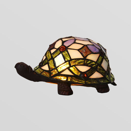 Baroque Turtle Shaped Night Lamp 1-Light Handcrafted Stained Glass Table Lighting in White Clearhalo 'Lamps' 'Table Lamps' Lighting' 2029682