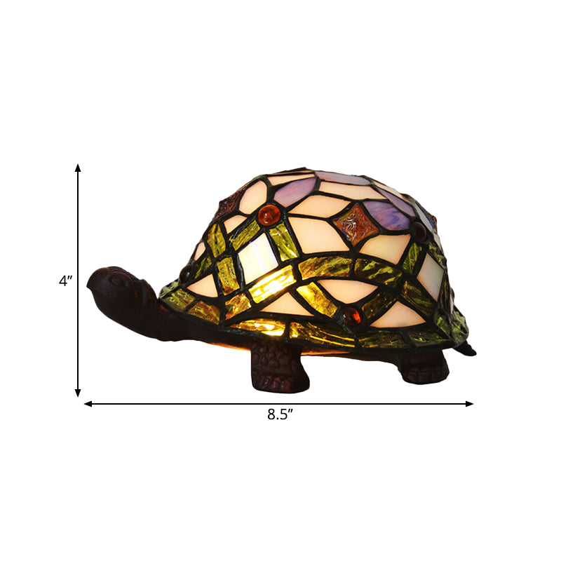 Baroque Turtle Shaped Night Lamp 1-Light Handcrafted Stained Glass Table Lighting in White Clearhalo 'Lamps' 'Table Lamps' Lighting' 2029683
