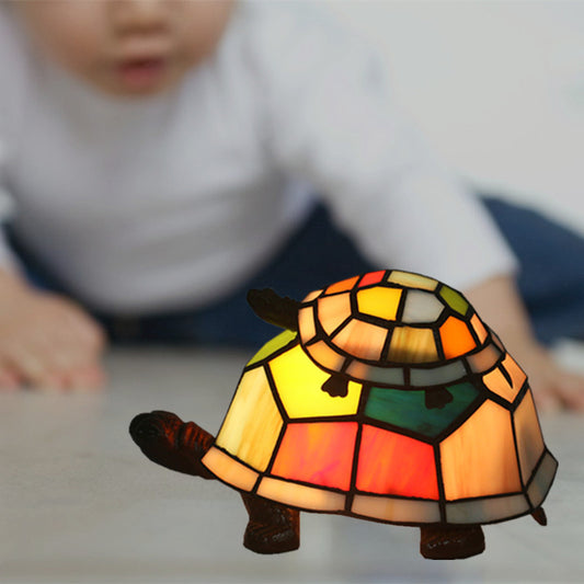 Cut Glass Turtle Mom and Baby Table Light Tiffany 1 Head Nightstand Lamp for Bedroom Red Clearhalo 'Lamps' 'Table Lamps' Lighting' 2029684