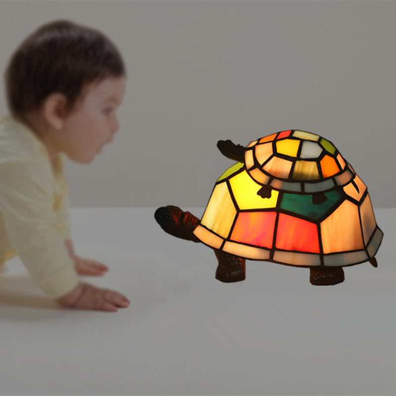Cut Glass Turtle Mom and Baby Table Light Tiffany 1 Head Nightstand Lamp for Bedroom Clearhalo 'Lamps' 'Table Lamps' Lighting' 2029685