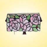 Rose Patterned Piano Lamp Mediterranean Stained Glass 1 Head Pink Pull Chain Desk Lighting Clearhalo 'Lamps' 'Table Lamps' Lighting' 2029738