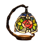 Victorian Dome Table Lighting 1-Light Handcrafted Art Glass Floral Patterned Desk Lamp in Green Clearhalo 'Lamps' 'Table Lamps' Lighting' 2029741