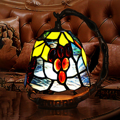 Hand-Crafted Glass Bell Table Lamp Tiffany Style 1 Head Blue Nightstand Light with Curved Arm Blue Clearhalo 'Lamps' 'Table Lamps' Lighting' 2029744