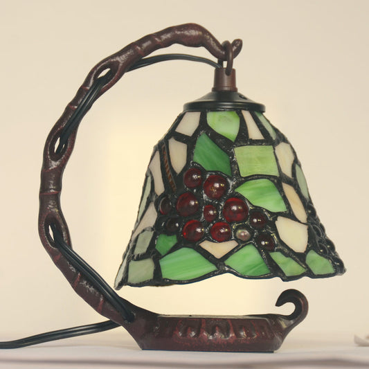 Green Bell Table Light Baroque 1 Bulb Stained Art Glass Night Lighting with Grape Pattern Clearhalo 'Lamps' 'Table Lamps' Lighting' 2029750