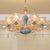 Swooping Arm Living Room Pendant Chandelier Rustic Metal Gold Hanging Ceiling Light with Flower Clear Textured Glass Shade 6 Gold Clearhalo 'Ceiling Lights' 'Chandeliers' Lighting' options 2029784_d031a88c-d0e3-4785-926a-4098752da72d