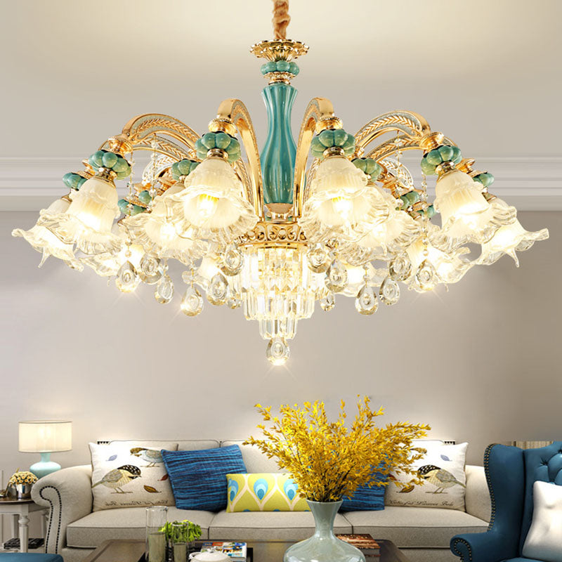 Petal Ceiling Pendant Light Simple Frosted Glass Living Room Crystal Hanging Chandelier in Gold 12 Gold Clearhalo 'Ceiling Lights' 'Chandeliers' 'Modern Chandeliers' 'Modern' Lighting' 2029806