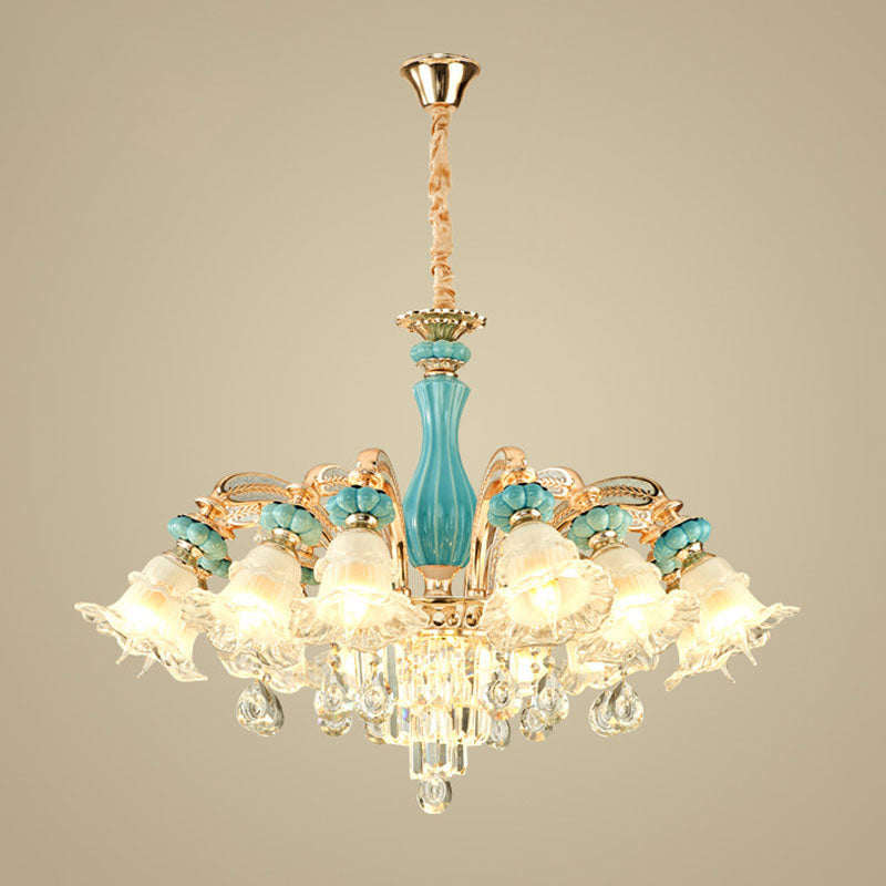 Petal Ceiling Pendant Light Simple Frosted Glass Living Room Crystal Hanging Chandelier in Gold 15 Gold Clearhalo 'Ceiling Lights' 'Chandeliers' 'Modern Chandeliers' 'Modern' Lighting' 2029809