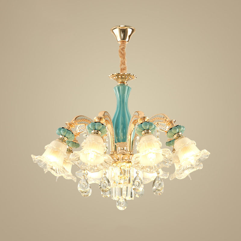 Petal Ceiling Pendant Light Simple Frosted Glass Living Room Crystal Hanging Chandelier in Gold 8 Gold Clearhalo 'Ceiling Lights' 'Chandeliers' 'Modern Chandeliers' 'Modern' Lighting' 2029812