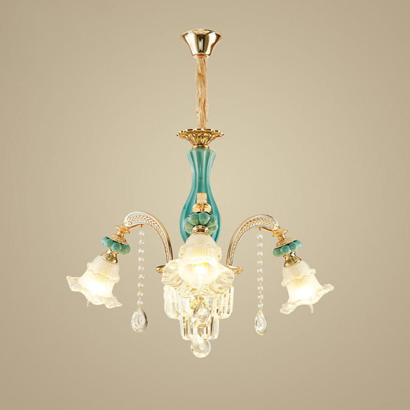 Petal Ceiling Pendant Light Simple Frosted Glass Living Room Crystal Hanging Chandelier in Gold 3 Gold Clearhalo 'Ceiling Lights' 'Chandeliers' 'Modern Chandeliers' 'Modern' Lighting' 2029815
