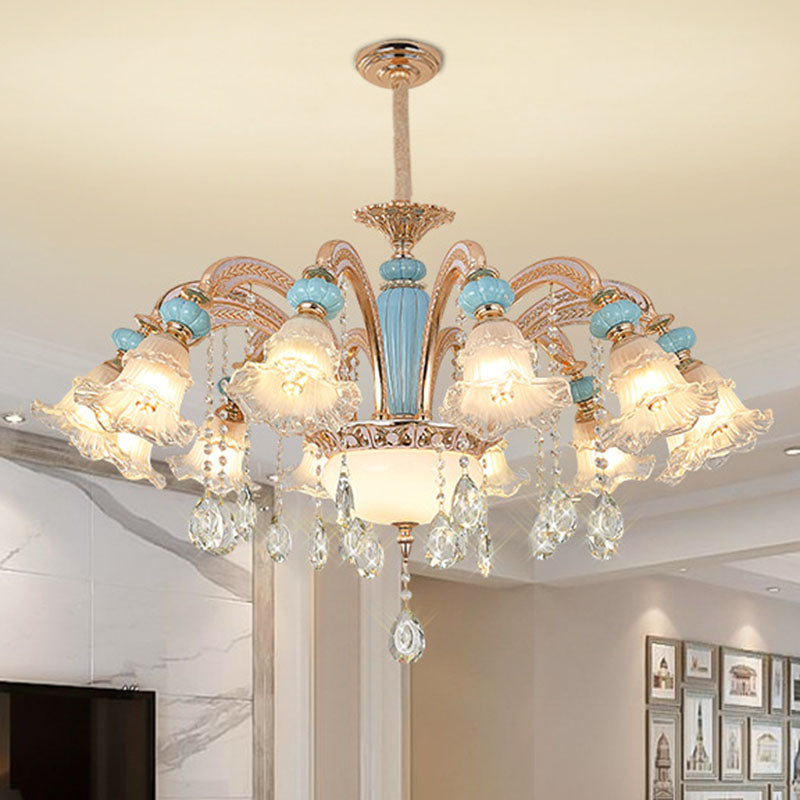Nordic Flower Ceiling Suspension Lamp Frosted Glass Living Room Chandelier Light Fixture in Gold 12 Gold Clearhalo 'Ceiling Lights' 'Chandeliers' 'Modern Chandeliers' 'Modern' Lighting' 2029816