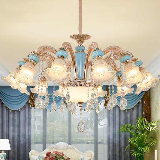 Nordic Flower Ceiling Suspension Lamp Frosted Glass Living Room Chandelier Light Fixture in Gold Clearhalo 'Ceiling Lights' 'Chandeliers' 'Modern Chandeliers' 'Modern' Lighting' 2029817