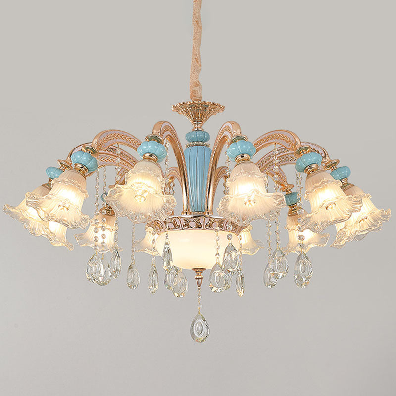 Nordic Flower Ceiling Suspension Lamp Frosted Glass Living Room Chandelier Light Fixture in Gold Clearhalo 'Ceiling Lights' 'Chandeliers' 'Modern Chandeliers' 'Modern' Lighting' 2029818