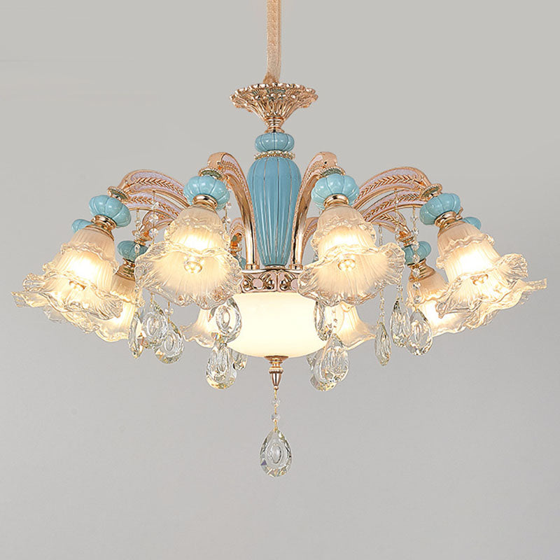 Nordic Flower Ceiling Suspension Lamp Frosted Glass Living Room Chandelier Light Fixture in Gold 8 Gold Clearhalo 'Ceiling Lights' 'Chandeliers' 'Modern Chandeliers' 'Modern' Lighting' 2029821