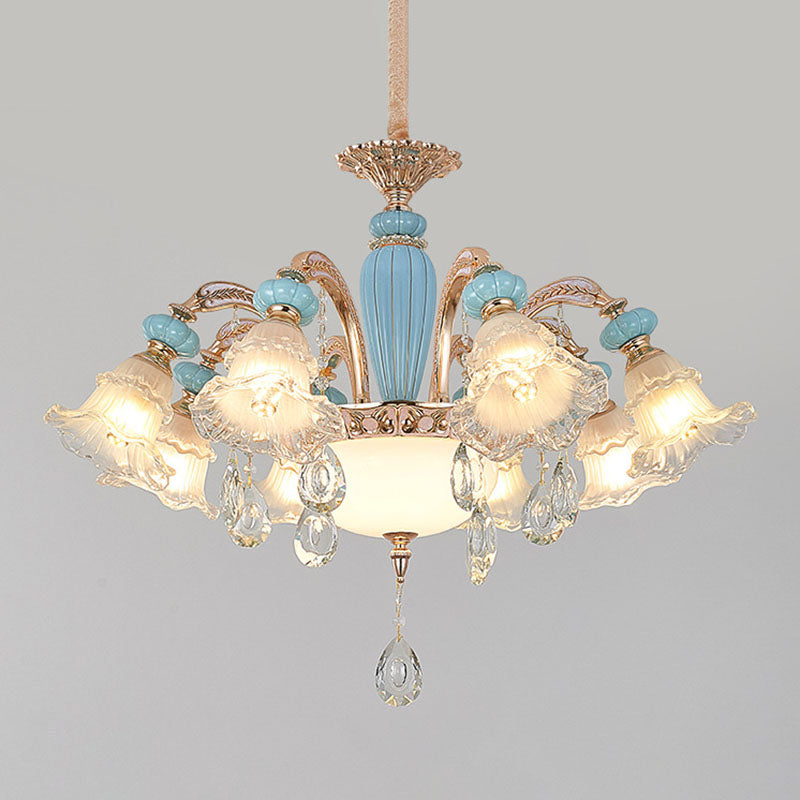 Nordic Flower Ceiling Suspension Lamp Frosted Glass Living Room Chandelier Light Fixture in Gold Clearhalo 'Ceiling Lights' 'Chandeliers' 'Modern Chandeliers' 'Modern' Lighting' 2029822