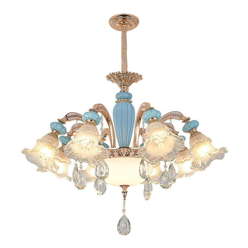 Nordic Flower Ceiling Suspension Lamp Frosted Glass Living Room Chandelier Light Fixture in Gold Clearhalo 'Ceiling Lights' 'Chandeliers' 'Modern Chandeliers' 'Modern' Lighting' 2029823