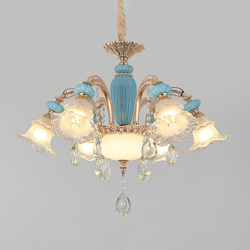 Nordic Flower Ceiling Suspension Lamp Frosted Glass Living Room Chandelier Light Fixture in Gold 6 Gold Clearhalo 'Ceiling Lights' 'Chandeliers' 'Modern Chandeliers' 'Modern' Lighting' 2029824