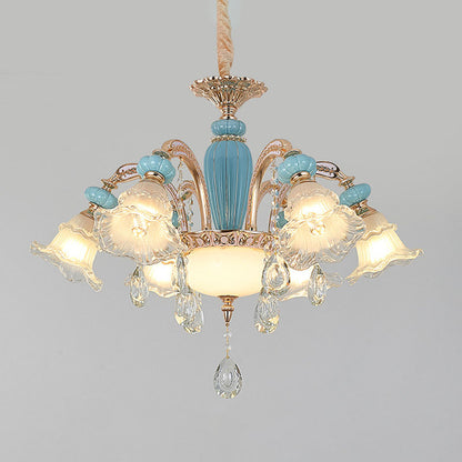 Nordic Flower Ceiling Suspension Lamp Frosted Glass Living Room Chandelier Light Fixture in Gold 6 Gold Clearhalo 'Ceiling Lights' 'Chandeliers' 'Modern Chandeliers' 'Modern' Lighting' 2029824