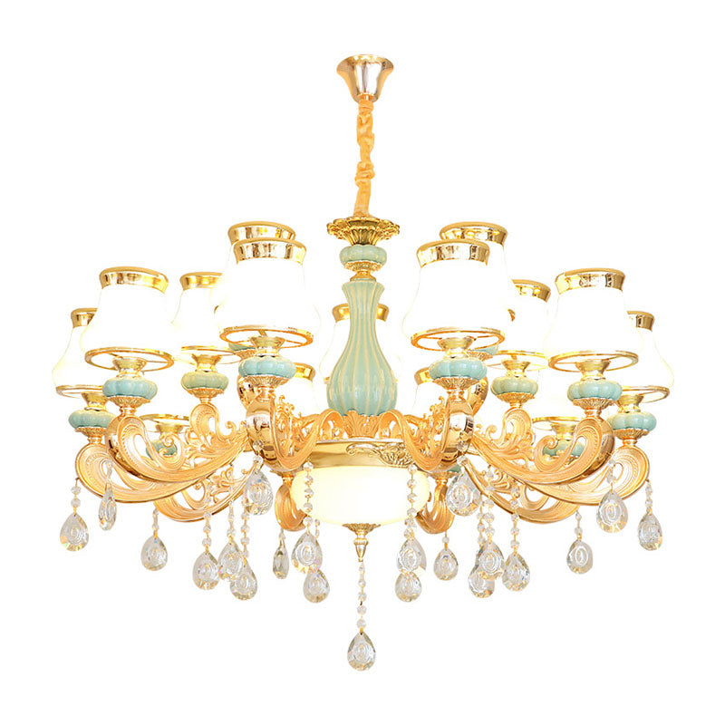 Milky Glass Pear Shade Drop Pendant Simple Chandelier Light Fixture with Crystal Drop in Gold Clearhalo 'Ceiling Lights' 'Chandeliers' 'Modern Chandeliers' 'Modern' Lighting' 2029826