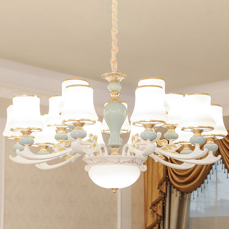 Contemporary Cone Chandelier Cream Glass Living Room Pendant Light Kit in Light Blue Clearhalo 'Ceiling Lights' 'Chandeliers' 'Modern Chandeliers' 'Modern' Lighting' 2029836