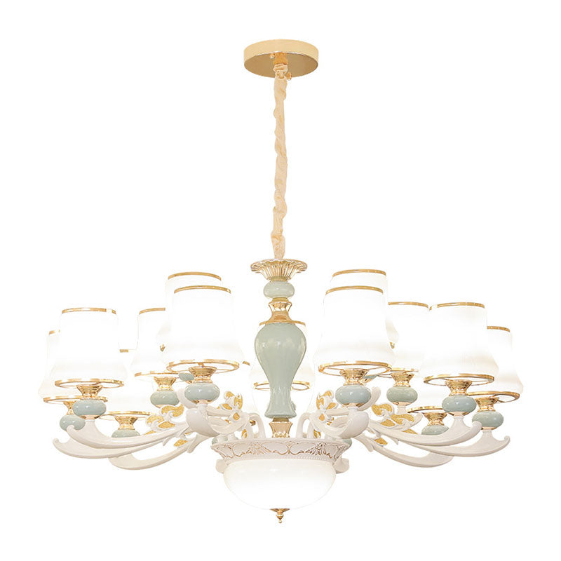 Contemporary Cone Chandelier Cream Glass Living Room Pendant Light Kit in Light Blue Clearhalo 'Ceiling Lights' 'Chandeliers' 'Modern Chandeliers' 'Modern' Lighting' 2029837