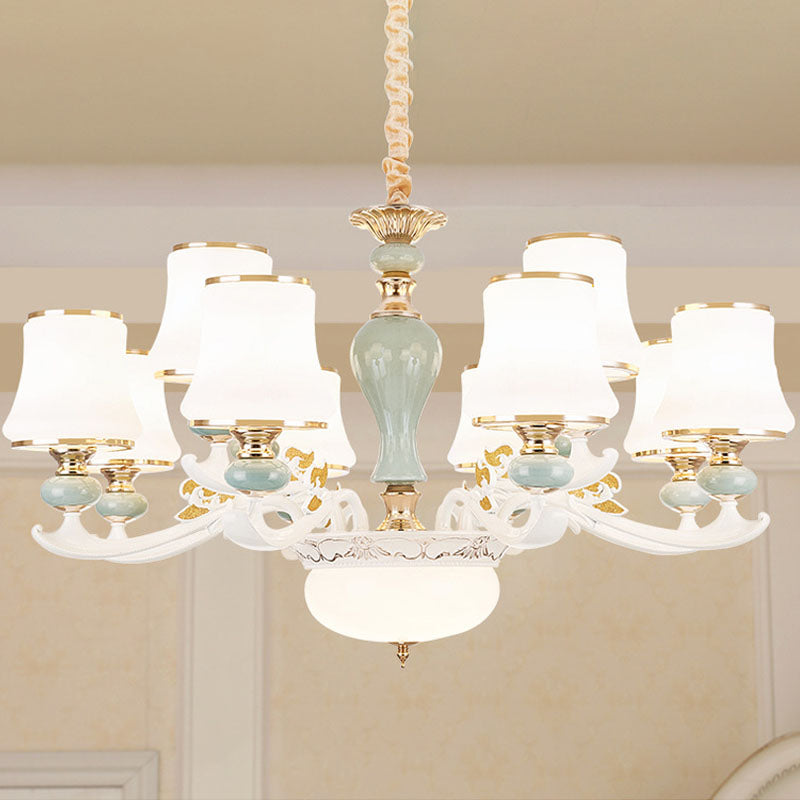 Contemporary Cone Chandelier Cream Glass Living Room Pendant Light Kit in Light Blue Clearhalo 'Ceiling Lights' 'Chandeliers' 'Modern Chandeliers' 'Modern' Lighting' 2029839