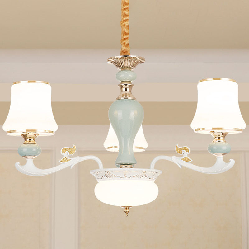Contemporary Cone Chandelier Cream Glass Living Room Pendant Light Kit in Light Blue 3 Light Blue Clearhalo 'Ceiling Lights' 'Chandeliers' 'Modern Chandeliers' 'Modern' Lighting' 2029844
