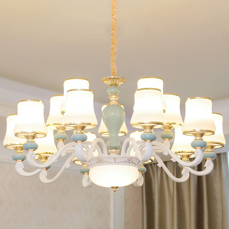 Opaline Glass Flared Chandelier Lamp Modernist Down Lighting Pendant in Light Blue 15 Light Blue Clearhalo 'Ceiling Lights' 'Chandeliers' 'Modern Chandeliers' 'Modern' Lighting' 2029845