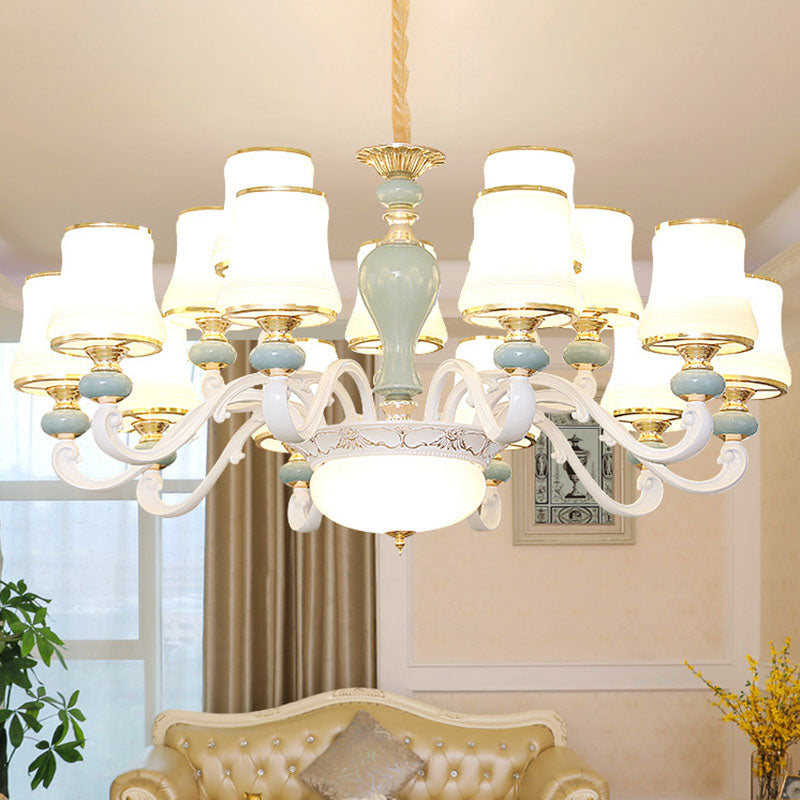 Opaline Glass Flared Chandelier Lamp Modernist Down Lighting Pendant in Light Blue Clearhalo 'Ceiling Lights' 'Chandeliers' 'Modern Chandeliers' 'Modern' Lighting' 2029846
