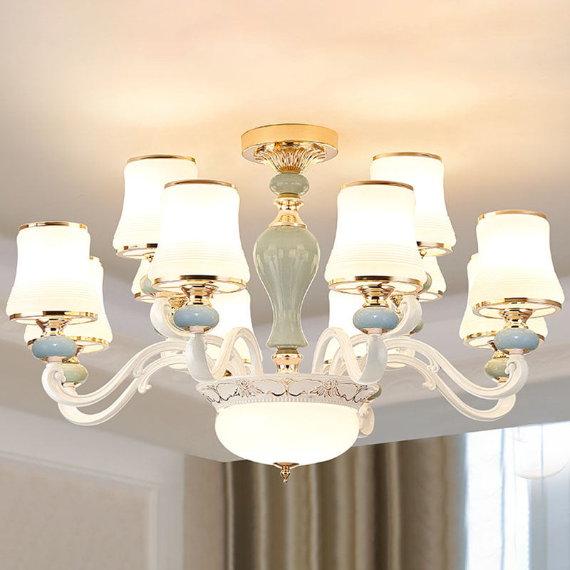 Opaline Glass Flared Chandelier Lamp Modernist Down Lighting Pendant in Light Blue Clearhalo 'Ceiling Lights' 'Chandeliers' 'Modern Chandeliers' 'Modern' Lighting' 2029849