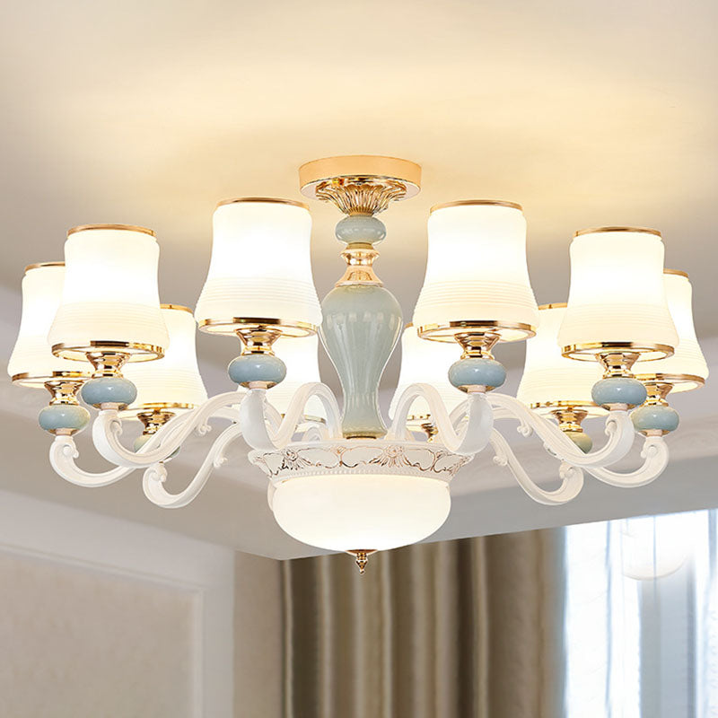 Opaline Glass Flared Chandelier Lamp Modernist Down Lighting Pendant in Light Blue 10 Light Blue Clearhalo 'Ceiling Lights' 'Chandeliers' 'Modern Chandeliers' 'Modern' Lighting' 2029850