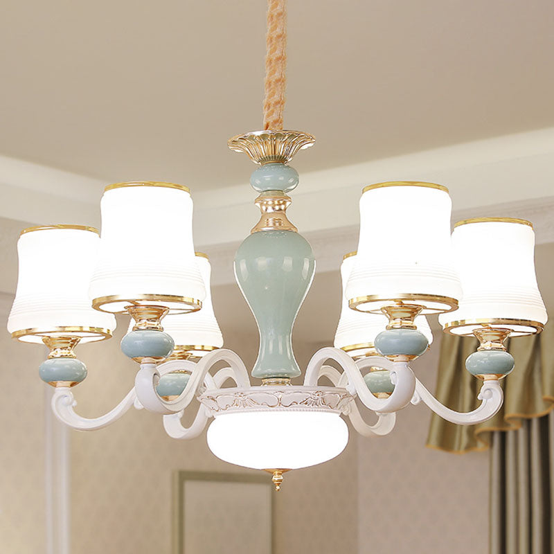 Opaline Glass Flared Chandelier Lamp Modernist Down Lighting Pendant in Light Blue Clearhalo 'Ceiling Lights' 'Chandeliers' 'Modern Chandeliers' 'Modern' Lighting' 2029854