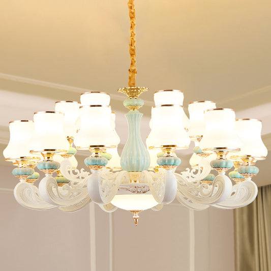 Pear Shade Living Room Drop Lamp Opal Glass Modernist Ceramics Chandelier Light Fixture 18 White Clearhalo 'Ceiling Lights' 'Chandeliers' 'Modern Chandeliers' 'Modern' Lighting' 2029855