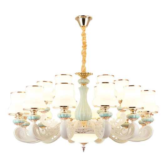 Pear Shade Living Room Drop Lamp Opal Glass Modernist Ceramics Chandelier Light Fixture Clearhalo 'Ceiling Lights' 'Chandeliers' 'Modern Chandeliers' 'Modern' Lighting' 2029856