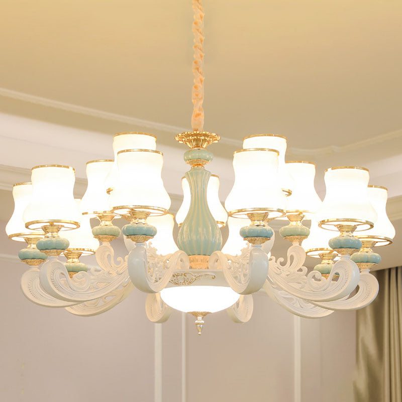 Pear Shade Living Room Drop Lamp Opal Glass Modernist Ceramics Chandelier Light Fixture 15 White Clearhalo 'Ceiling Lights' 'Chandeliers' 'Modern Chandeliers' 'Modern' Lighting' 2029857