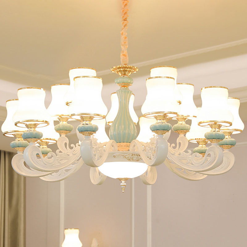 Pear Shade Living Room Drop Lamp Opal Glass Modernist Ceramics Chandelier Light Fixture Clearhalo 'Ceiling Lights' 'Chandeliers' 'Modern Chandeliers' 'Modern' Lighting' 2029858