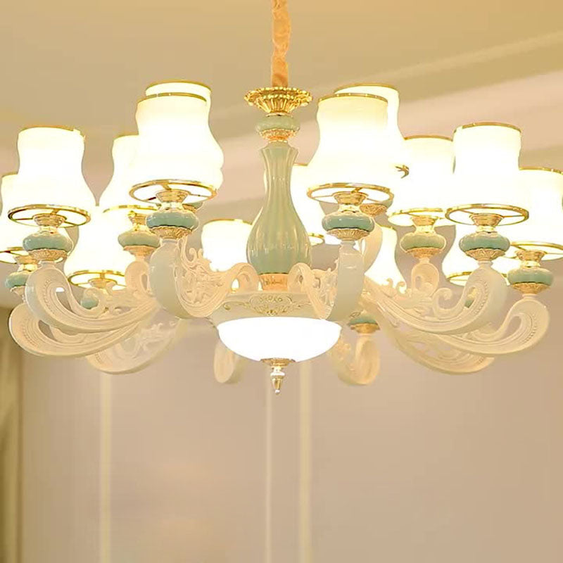 Pear Shade Living Room Drop Lamp Opal Glass Modernist Ceramics Chandelier Light Fixture Clearhalo 'Ceiling Lights' 'Chandeliers' 'Modern Chandeliers' 'Modern' Lighting' 2029859
