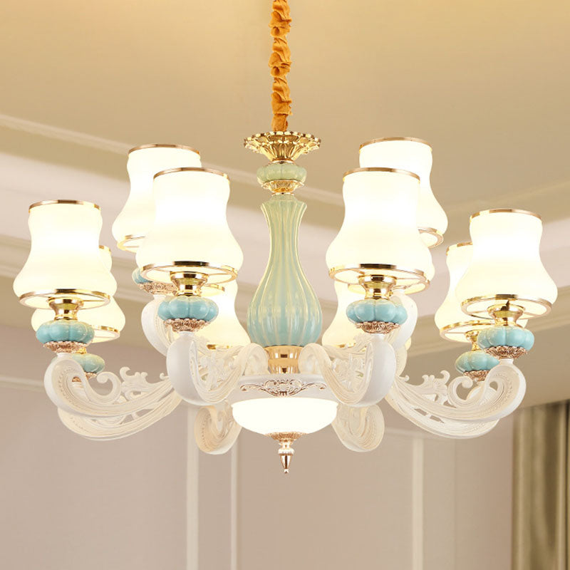 Pear Shade Living Room Drop Lamp Opal Glass Modernist Ceramics Chandelier Light Fixture 12 White Clearhalo 'Ceiling Lights' 'Chandeliers' 'Modern Chandeliers' 'Modern' Lighting' 2029860