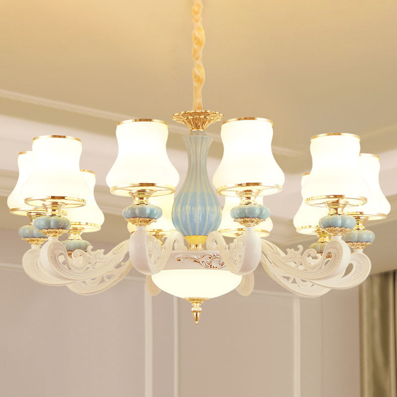 Pear Shade Living Room Drop Lamp Opal Glass Modernist Ceramics Chandelier Light Fixture 10 White Clearhalo 'Ceiling Lights' 'Chandeliers' 'Modern Chandeliers' 'Modern' Lighting' 2029861