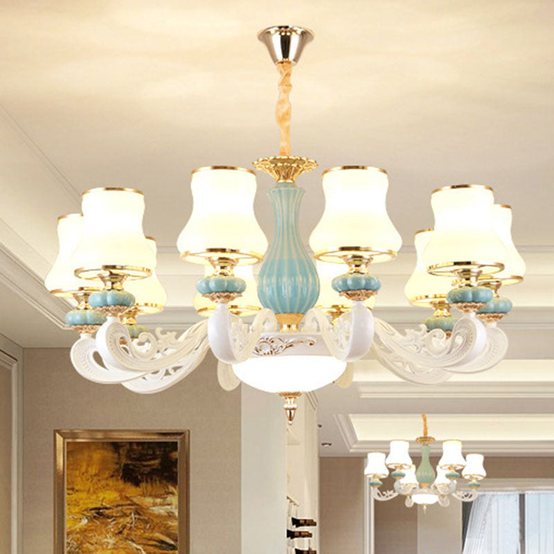 Pear Shade Living Room Drop Lamp Opal Glass Modernist Ceramics Chandelier Light Fixture Clearhalo 'Ceiling Lights' 'Chandeliers' 'Modern Chandeliers' 'Modern' Lighting' 2029862