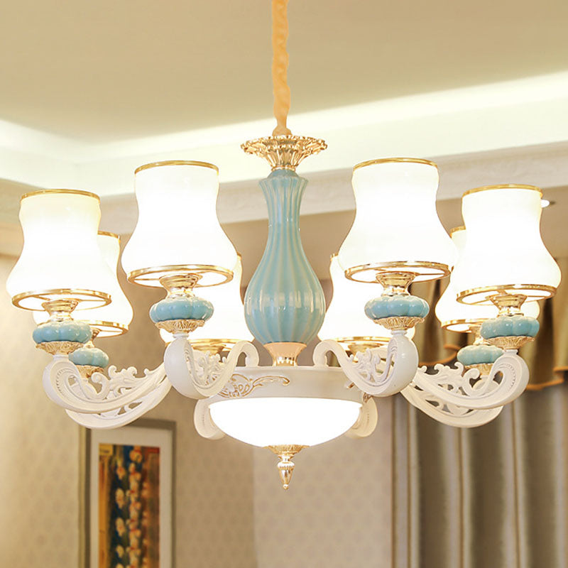 Pear Shade Living Room Drop Lamp Opal Glass Modernist Ceramics Chandelier Light Fixture 8 White Clearhalo 'Ceiling Lights' 'Chandeliers' 'Modern Chandeliers' 'Modern' Lighting' 2029863