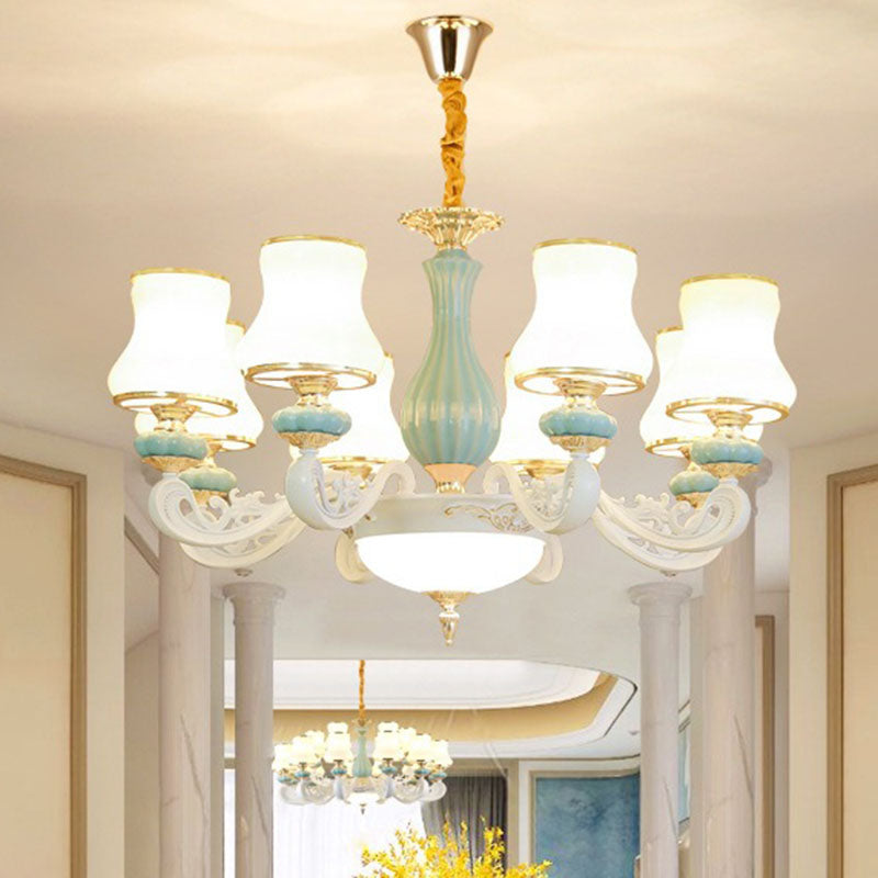Pear Shade Living Room Drop Lamp Opal Glass Modernist Ceramics Chandelier Light Fixture Clearhalo 'Ceiling Lights' 'Chandeliers' 'Modern Chandeliers' 'Modern' Lighting' 2029864
