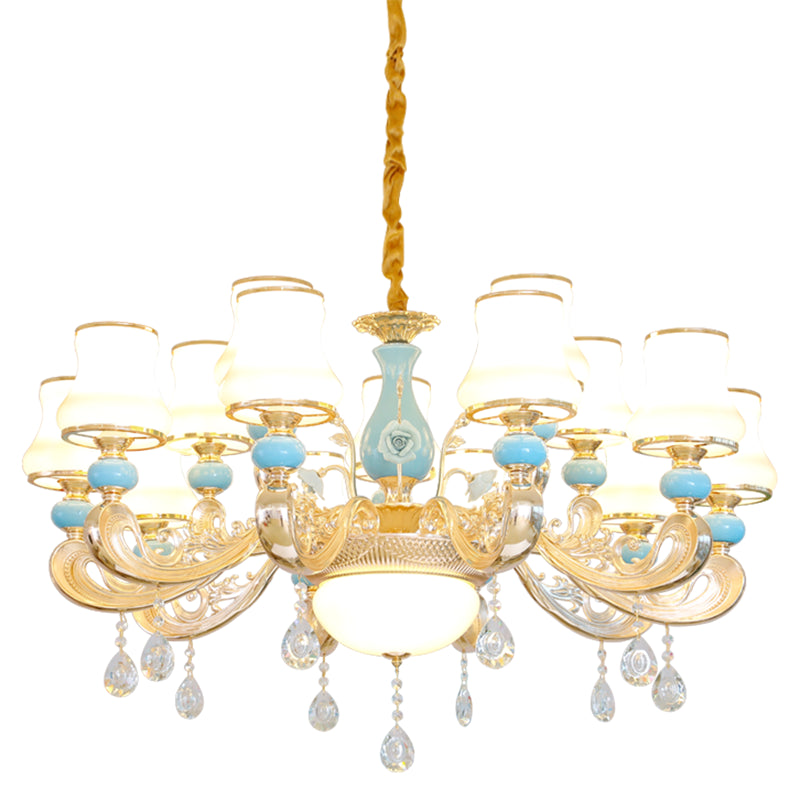 Tapered Pendant Chandelier Modernist Opal Frosted Glass Gold Hanging Light Kit with Crystal Accent Clearhalo 'Ceiling Lights' 'Chandeliers' 'Modern Chandeliers' 'Modern' Lighting' 2029890