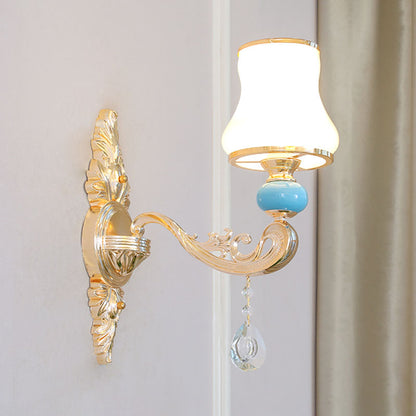 Tapered Pendant Chandelier Modernist Opal Frosted Glass Gold Hanging Light Kit with Crystal Accent 1 Gold Clearhalo 'Ceiling Lights' 'Chandeliers' 'Modern Chandeliers' 'Modern' Lighting' 2029901