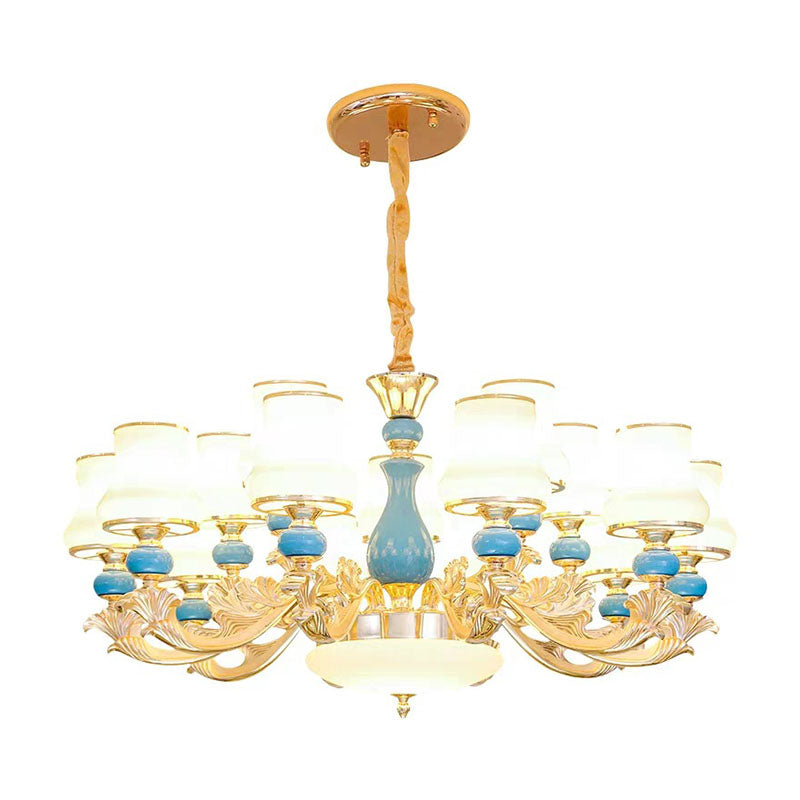 Gold Curved Hanging Chandelier Contemporary Opaline Frosted Glass Ceiling Suspension Lamp Clearhalo 'Ceiling Lights' 'Chandeliers' 'Modern Chandeliers' 'Modern' Lighting' 2029903